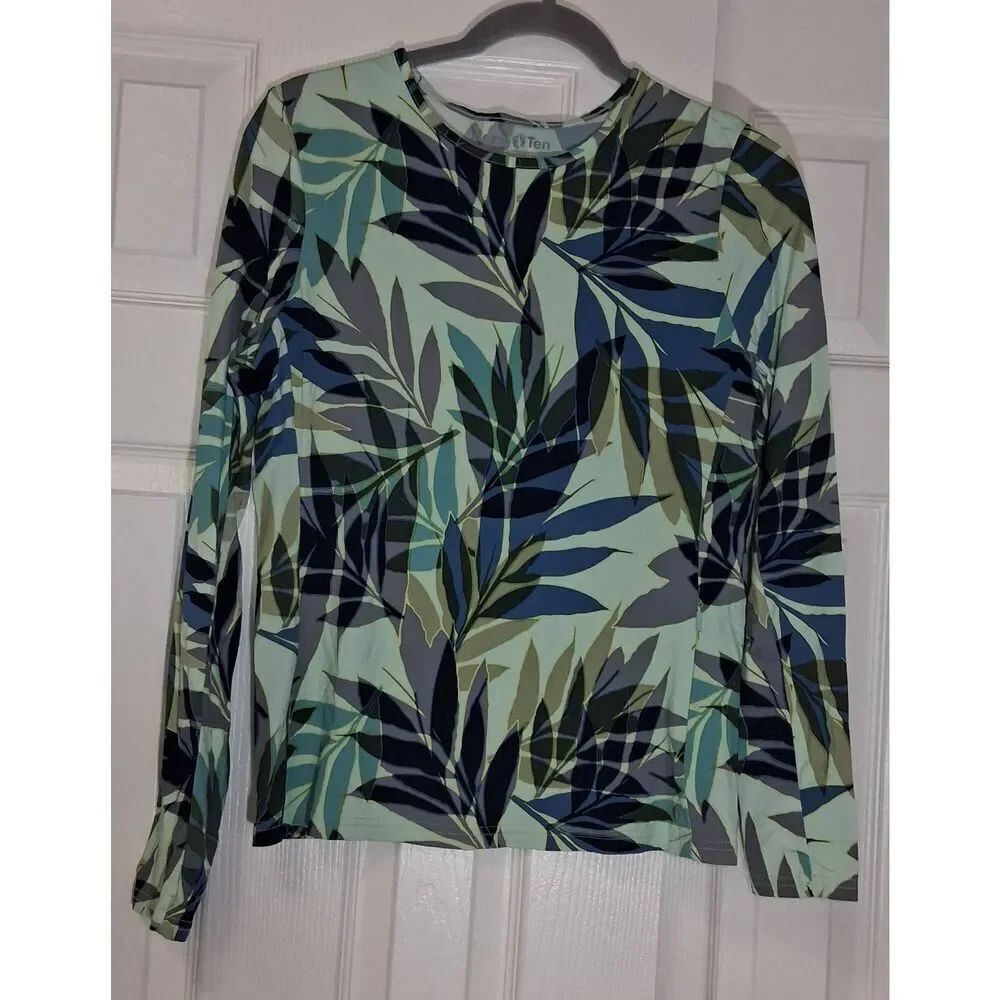 Hang ten womens small top upf 50 uv sun protection shirt spruce green Hawaiian - Picture 2 of 8